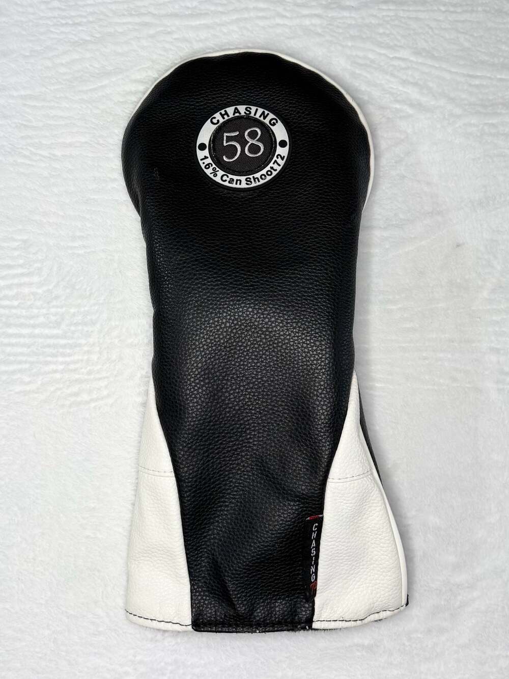 Chasing 72 Golf Driver Headcover Black White Faux Leather Chasing 58 Logo